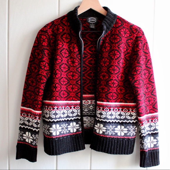 1990s Vintage Nordic Fair Isle Zip-up Cardigan Sweater Chenille Ladies Petite - Picture 6 of 10